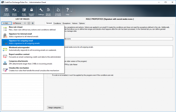 Creating a new signature-adding rule.