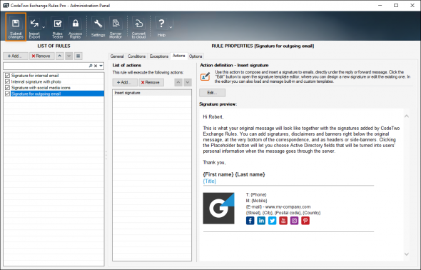 Submitting changes to your email signature rule.