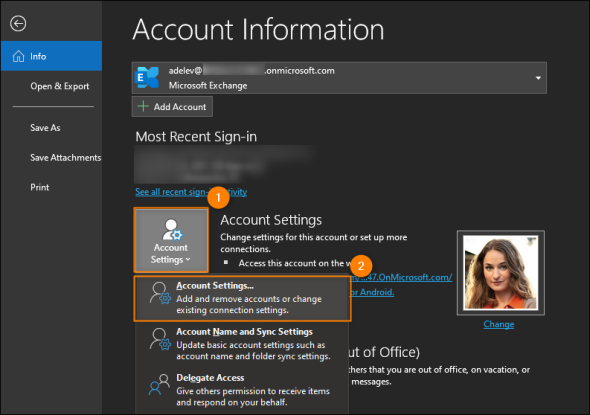 Accessing settings for email accounts.
