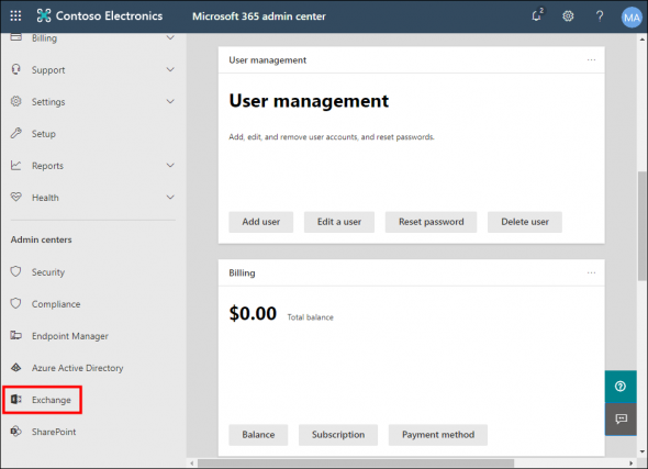 Accessing Exchange admin center.