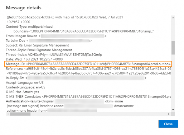 Finding Message-ID in the email header in Outlook on the web.