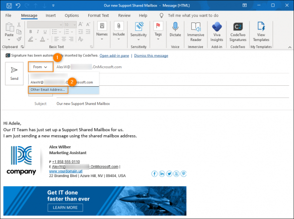Sending an email from another email address.