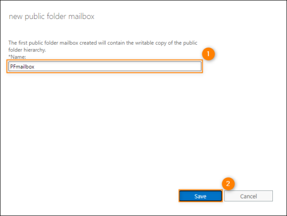 Configuring a public folder mailbox.