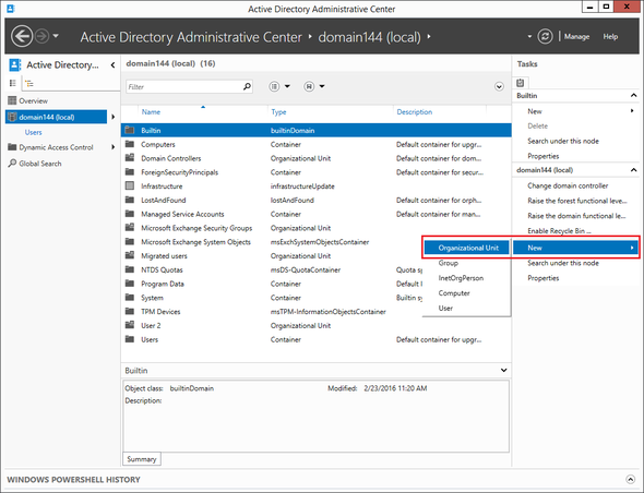 Creating new AD users in a specific organizational unit