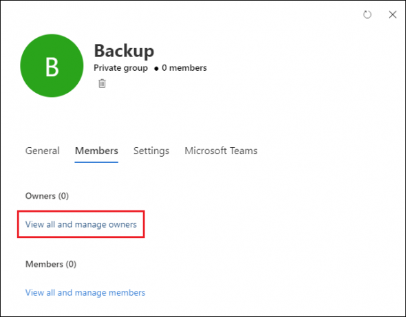 Members tab on the details pane of an Office 365 group.