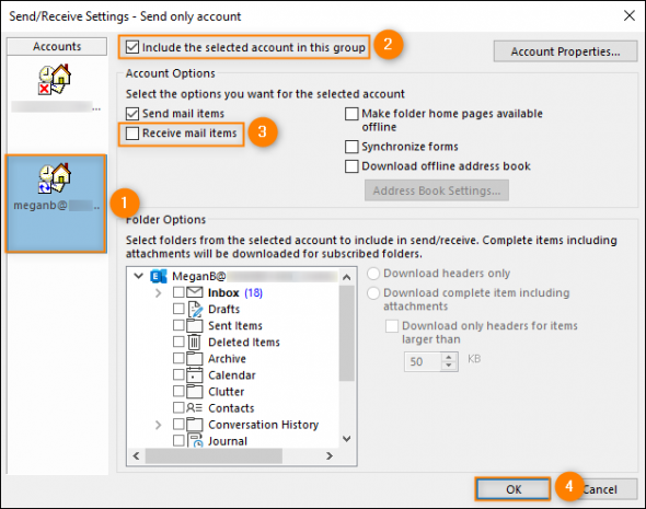 Disabling email reception for your chosen account.