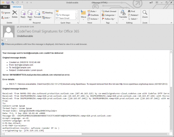 Example of a non-delivery report.