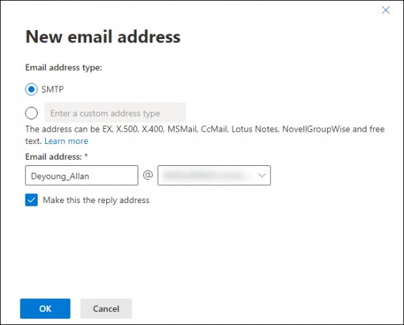 Configuring the new SMTP address.