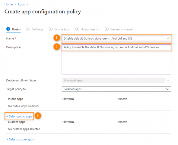 Appropriate policy name and description.
