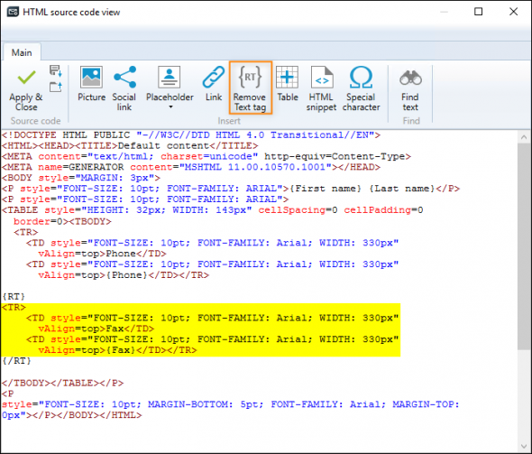 Using RT tags to remove parts of the HTML source code.