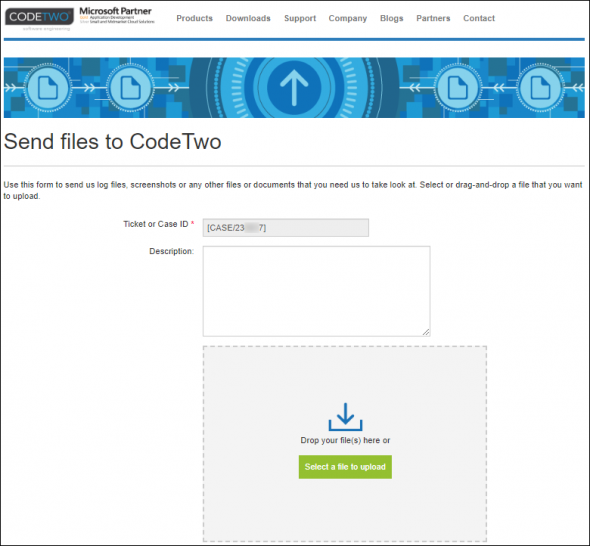 Customer Support - file upload form