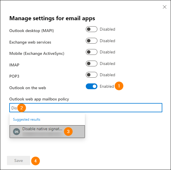 Assigning your OWA mailbox policy to multiple users.