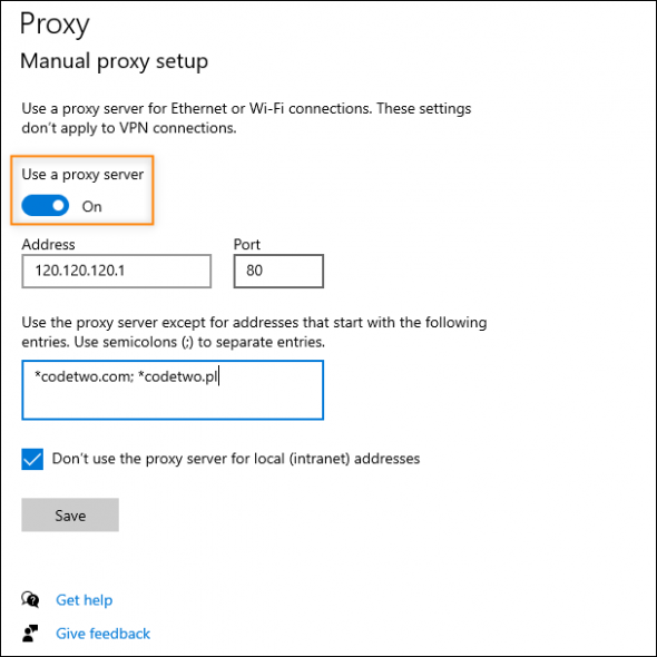 Setting up a proxy manually.