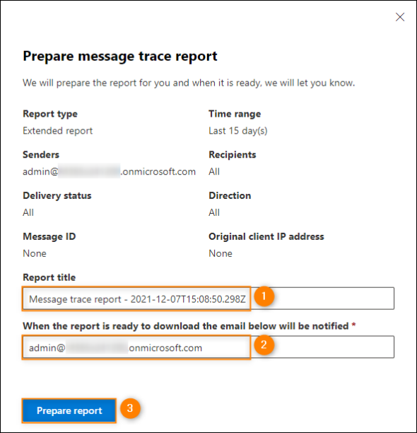 The final step of the message trace job wizard.