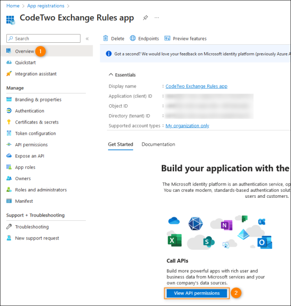 Accessing the API permissions page.