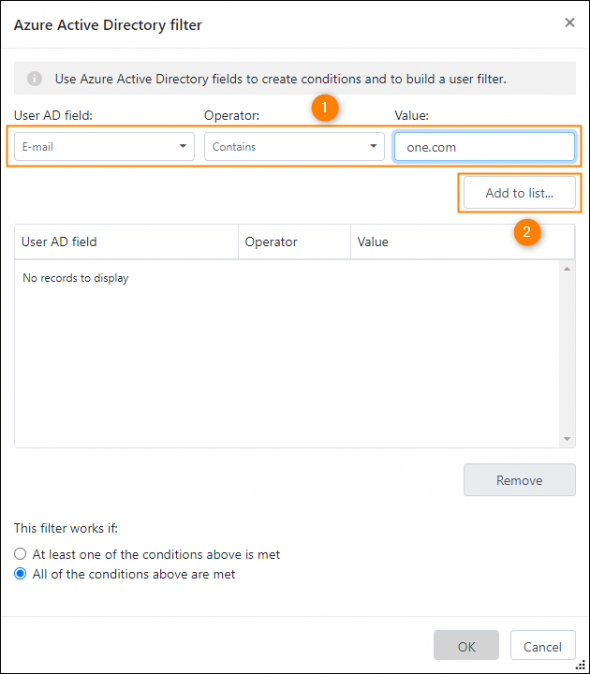Configuring the Azure AD filter.