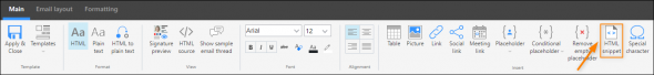 HTML snippet button.
