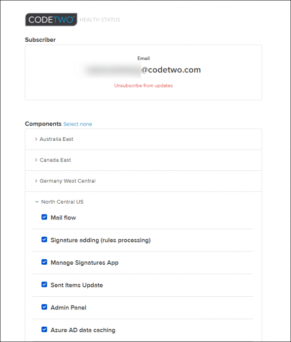 Email subscription editing is possible via the status page.