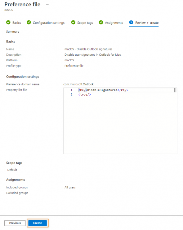 Reviewing the profile settings and applying it.
