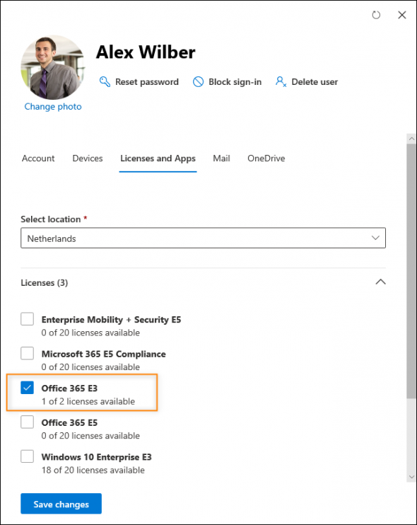 Assigning an Office 365 license.