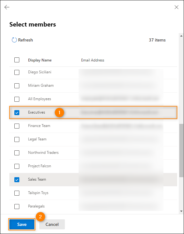Selecting an additional group of users.