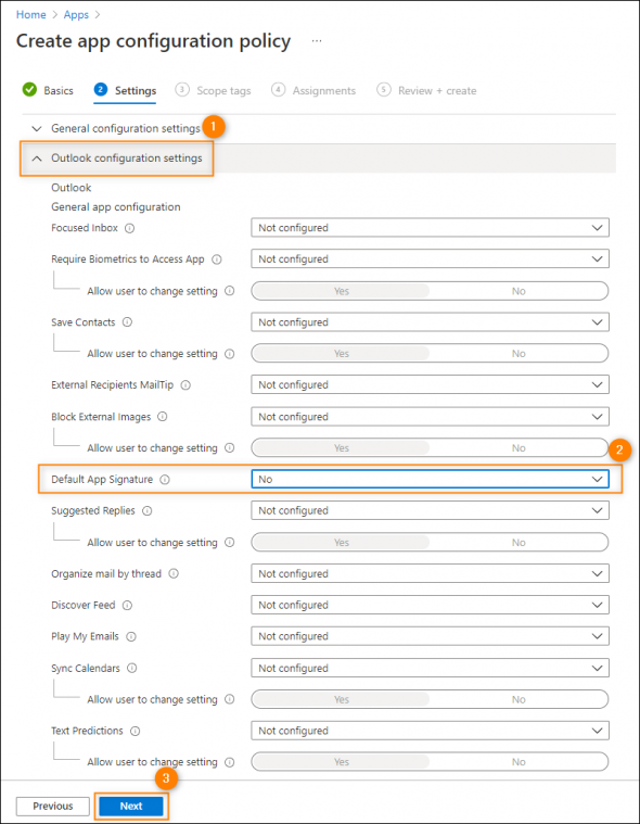 Modifying the Outlook configuration settings to disable the use of the default app signature.