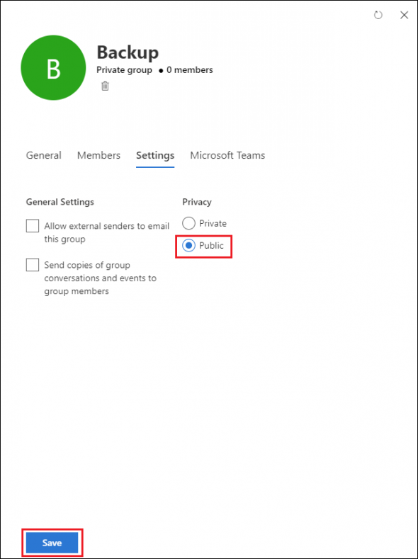 Changing the privacy settings of an Office 365 group