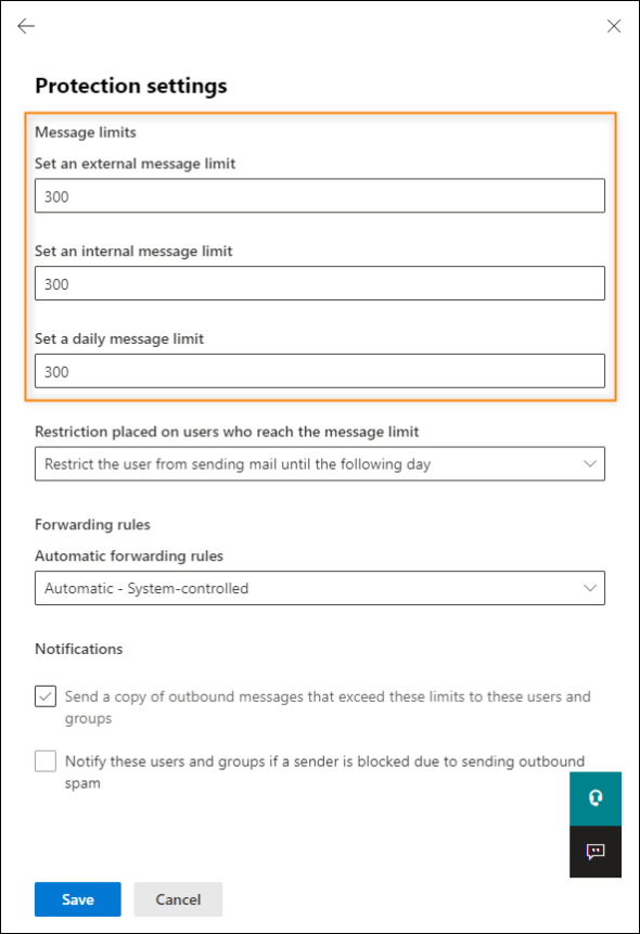 Message limit settings.