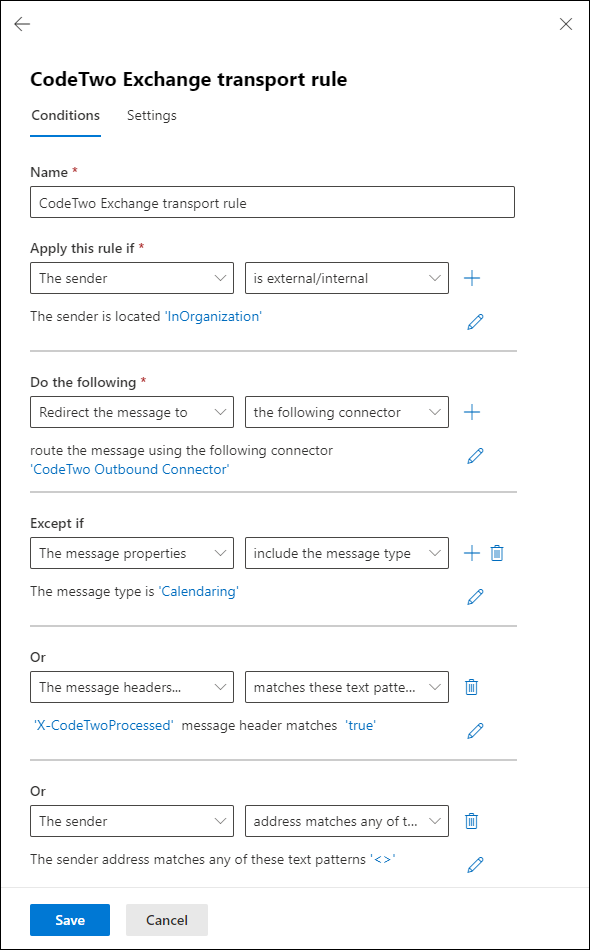 Transport rule configured to add signatures to all emails from internal senders.