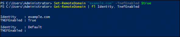 Changing and verifying the change of TNEF conversion options.