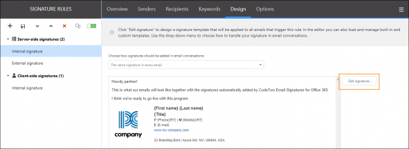 How to edit a signature in CodeTwo Email Signatures for Office 365.