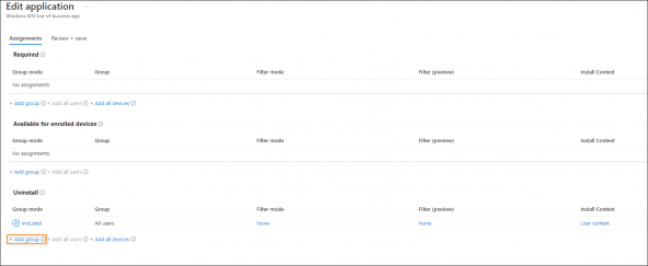 Defining the group (or groups) for which the add-in will be uninstalled.