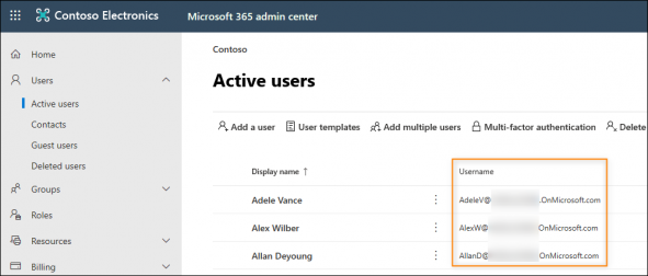 In Office 365, UPNs are displayed in the Username column.