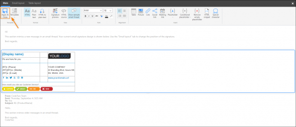 Saving changes to the modified email signature template.