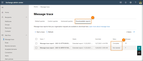 Checking the statuses of message trace jobs.
