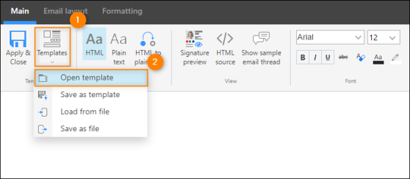 Opening the template library.