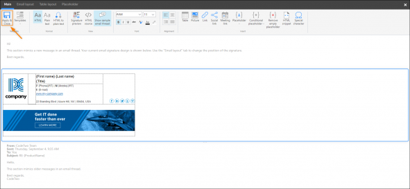 The email signature template after replacing personal information with placeholders.