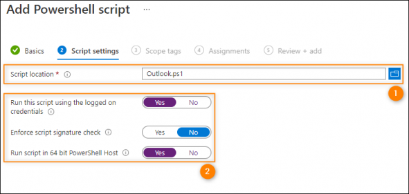 Correct configuration in the Script settings step.