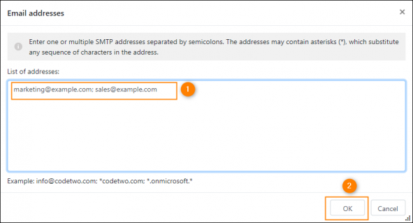 Entering email addresses of distribution lists.