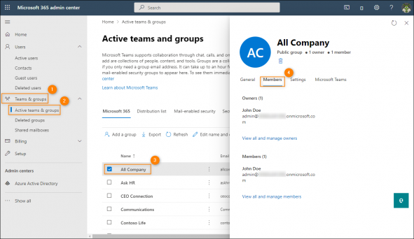 Opening the All Company group for adding members.