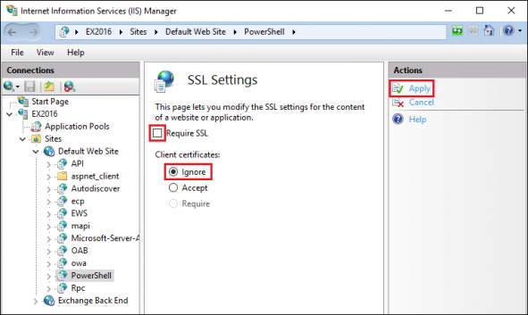 Disabling the SSL requirement for PowerShell.