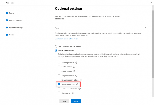 Assigning an admin role to a user.