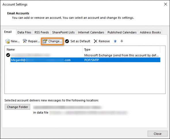 Accessing the email server settings.