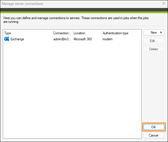 Confirming the connection settings.