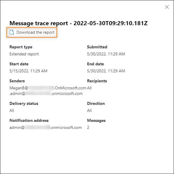 Downloading a completed extended message trace report.