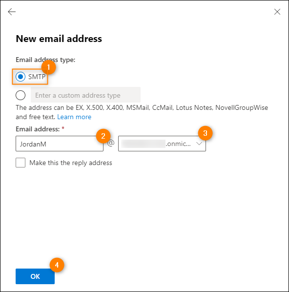 Adding a new alias (email address) to a shared mailbox.