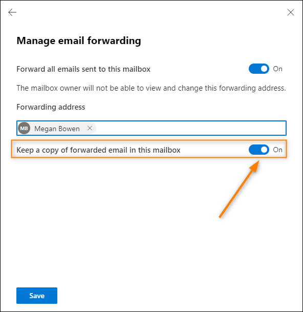Setting up email forwarding in Exchange Online for a mailbox from which you want to send automatic replies.