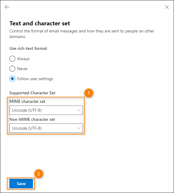 Setting the UTF-8 encoding for domains outside your Exchange organization.