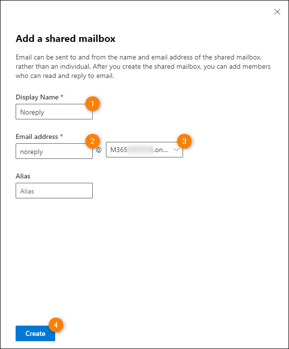 Configuring basic settings for the new shared mailbox.