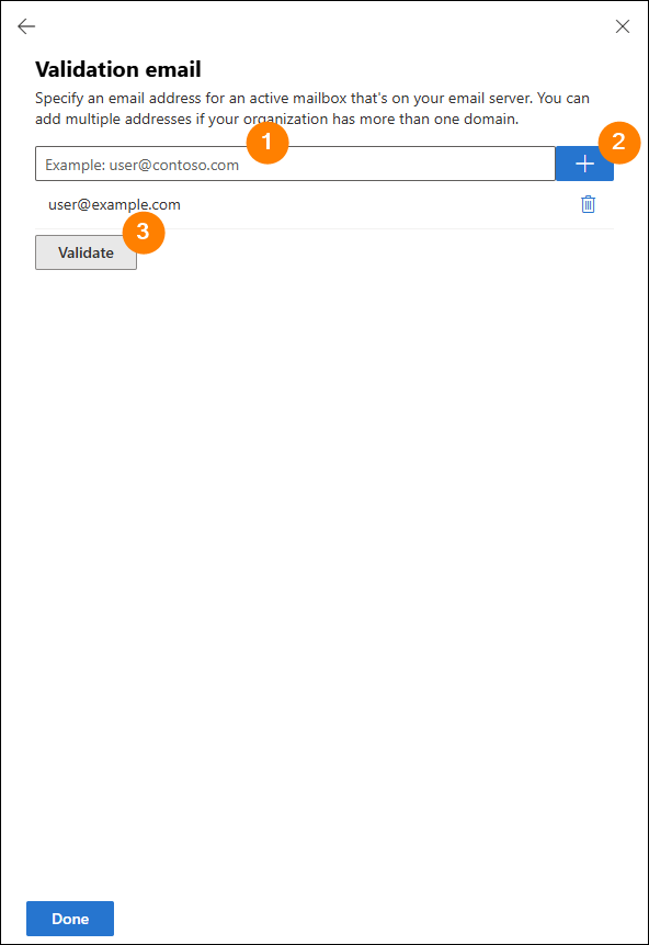 Validating the connector using an address from your domain.